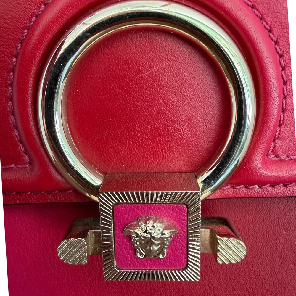 Versace DV One Limited Edition Pink Red Leather Top Handle Bag Flower Charm - Picture 3 of 16